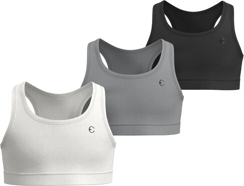 Girls Sports Bra 3-Pack - Padded Racerback Training Bras for Kids, Teens, Stretch Athletic Yoga Crop Top 3-16 Years in Saudi Arabia