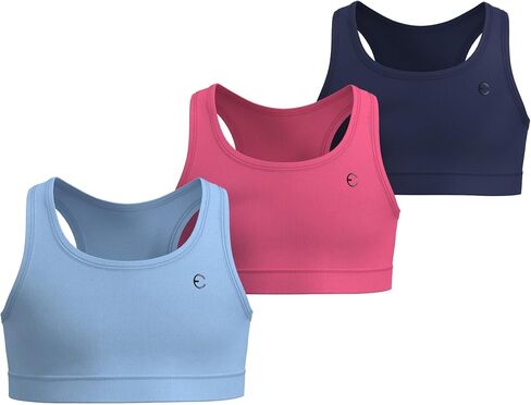 Girls Sports Bra 3-Pack - Padded Racerback Training Bras for Kids, Teens, Stretch Athletic Yoga Crop Top 3-16 Years in Saudi Arabia
