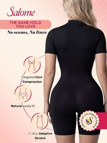 Salome Zip Up Bodysuit, Compression One Piece Body | Short Sleeve Athletic Romper with Front Zipper, Soft Shaping Control in Saudi Arabia