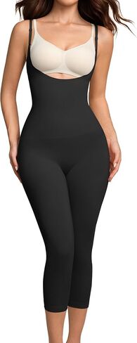 Women Open Bust Bodysuit Seamless Tummy Control Full Body Shaper Shapewear Capri Butt Lifter Thigh Slimmer in Kuwait