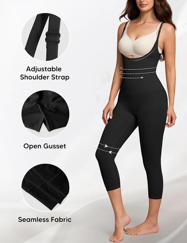 Women Open Bust Bodysuit Seamless Tummy Control Full Body Shaper Shapewear Capri Butt Lifter Thigh Slimmer in Kuwait