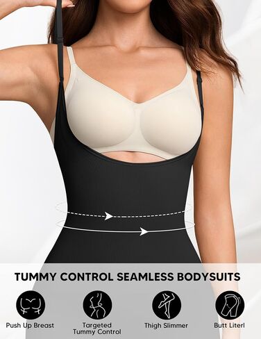 Women Open Bust Bodysuit Seamless Tummy Control Full Body Shaper Shapewear Capri Butt Lifter Thigh Slimmer in Kuwait