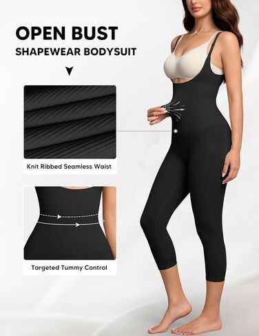 Women Open Bust Bodysuit Seamless Tummy Control Full Body Shaper Shapewear Capri Butt Lifter Thigh Slimmer in Kuwait