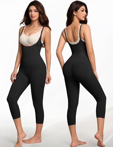 Women Open Bust Bodysuit Seamless Tummy Control Full Body Shaper Shapewear Capri Butt Lifter Thigh Slimmer in Kuwait