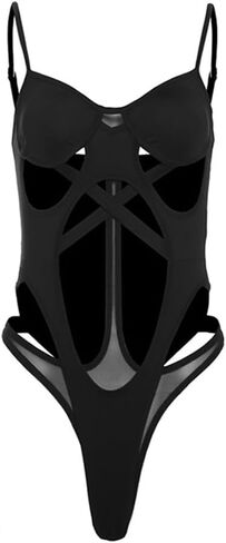 SINROYEE Womens Sexy Deep V Neck Backless Sleeveless Goth Bodysuits for Going Out Tank Tops in Kuwait