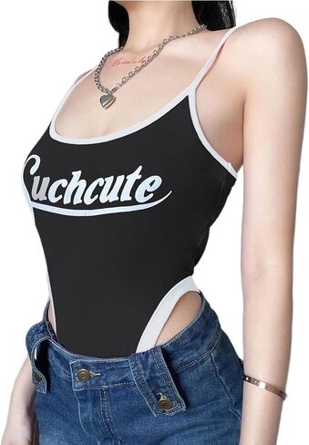 SINROYEE Womens Sexy Deep V Neck Backless Sleeveless Goth Bodysuits for Going Out Tank Tops in Kuwait