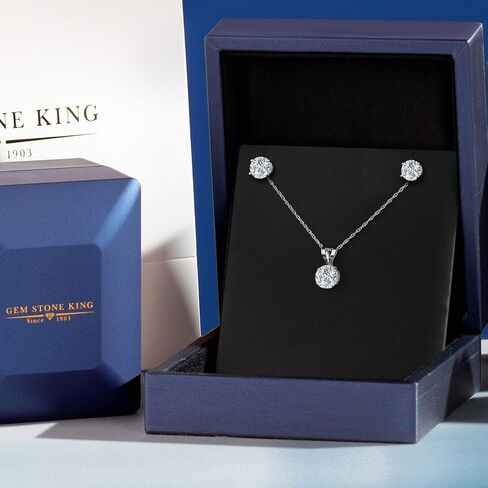 مجموعة مجوهرات من الذهب الأصفر عيار 14 قيراط من Gem Stone King للنساء | 1.50 قيراط | الأحجار الكريمة حجر بخت شهر أبريل | جولة 5 ملم | لون سائل الدفاع | وضوح VVS-VS | مع سلسلة 18 بوصة in Kuwait
