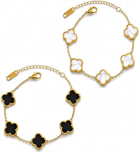 2 PC Set I 18K Gold Plated Four Leaf Clover Bracelet I Dainty Clover Bracelets For Women I Mothers Day Gift I Anniversary I Wedding I Occasion in Saudi Arabia