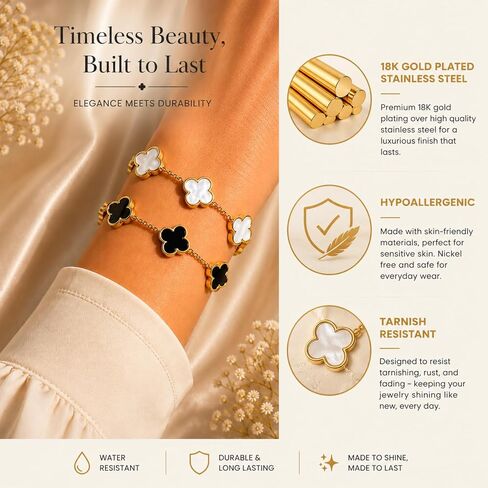 2 PC Set I 18K Gold Plated Four Leaf Clover Bracelet I Dainty Clover Bracelets For Women I Mothers Day Gift I Anniversary I Wedding I Occasion in Saudi Arabia