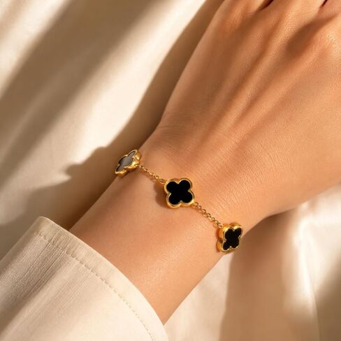 2 PC Set I 18K Gold Plated Four Leaf Clover Bracelet I Dainty Clover Bracelets For Women I Mothers Day Gift I Anniversary I Wedding I Occasion in Saudi Arabia