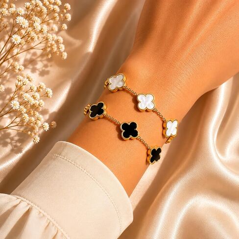 2 PC Set I 18K Gold Plated Four Leaf Clover Bracelet I Dainty Clover Bracelets For Women I Mothers Day Gift I Anniversary I Wedding I Occasion in Saudi Arabia