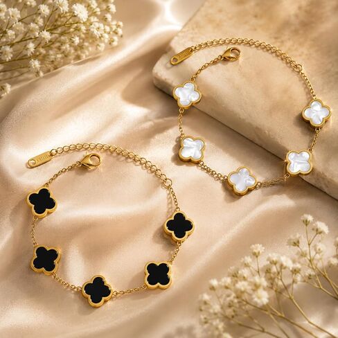 2 PC Set I 18K Gold Plated Four Leaf Clover Bracelet I Dainty Clover Bracelets For Women I Mothers Day Gift I Anniversary I Wedding I Occasion in Saudi Arabia