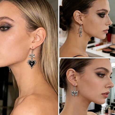37 Pcs Grunge Vintage Punk Jewelry Set Gothic Earrings Fairy Butterfly Boho Crystal Y2k Cross Pendant Choker Stackable Knuckle Rings for Women Men in Kuwait