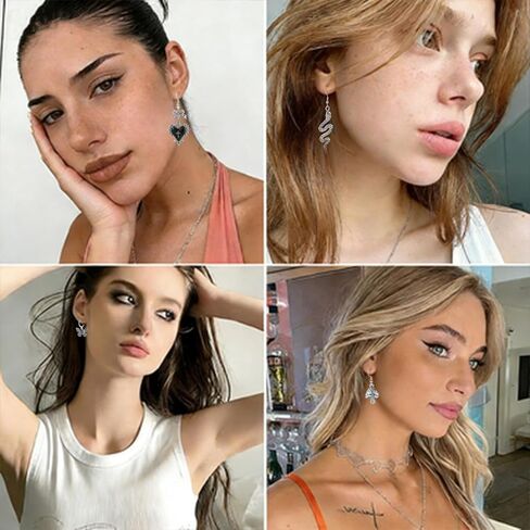 37 Pcs Grunge Vintage Punk Jewelry Set Gothic Earrings Fairy Butterfly Boho Crystal Y2k Cross Pendant Choker Stackable Knuckle Rings for Women Men in Kuwait