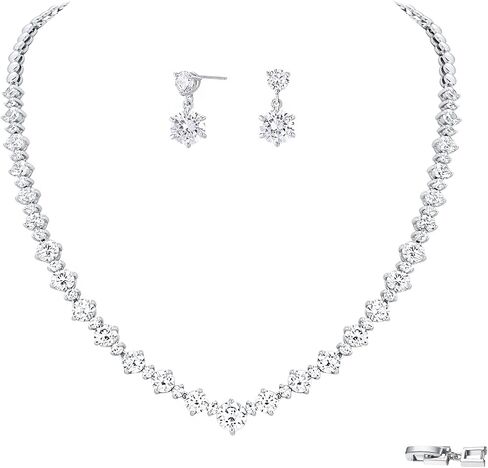 Wedding Jewelry Set For Women Bridal Brides Bridesmaid Classic Cubic Zirconia Necklace And Earrings For Prom Party in Saudi Arabia