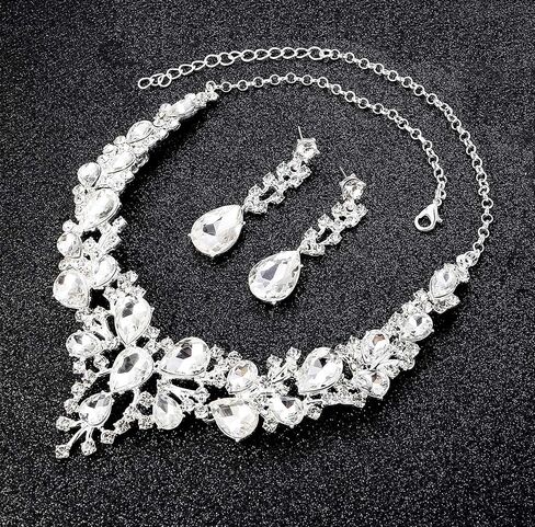 ORAZIO Silver Plated Jewelry Set for Women Rhinestone Necklace and Earring Crystal Bridal Wedding Jewelry Sets for Bride Bridesmaid Prom Costume Accessories in Kuwait