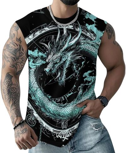 Men Vintage Viking Runes Symbols Norse Compass Animal Mythology Tank Top Sleeveless T Shirt in Saudi Arabia