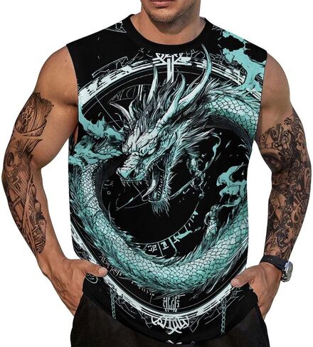 Men Vintage Viking Runes Symbols Norse Compass Animal Mythology Tank Top Sleeveless T Shirt in Saudi Arabia