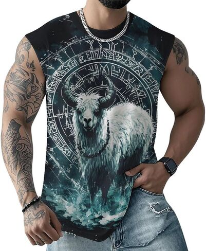 Men Vintage Viking Runes Symbols Norse Compass Animal Mythology Tank Top Sleeveless T Shirt in Saudi Arabia