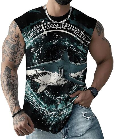 Men Vintage Viking Runes Symbols Norse Compass Animal Mythology Tank Top Sleeveless T Shirt in Saudi Arabia