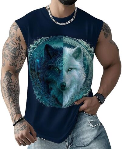 Men Vintage Viking Runes Symbols Norse Compass Animal Mythology Tank Top Sleeveless T Shirt in Saudi Arabia