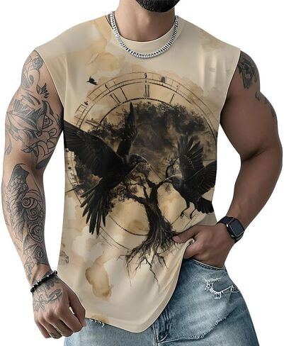 Men Vintage Viking Runes Symbols Norse Compass Animal Mythology Tank Top Sleeveless T Shirt in Saudi Arabia