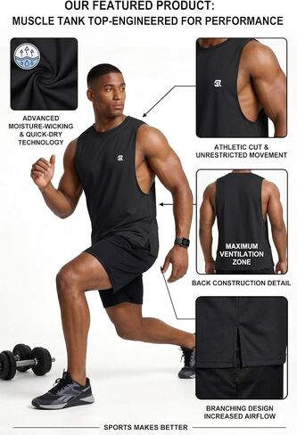 Mens Workout Tank Top Gym Bodybuilding Sleeveless Shirts Muscle T Shirts Casual Summer Tops in Kuwait