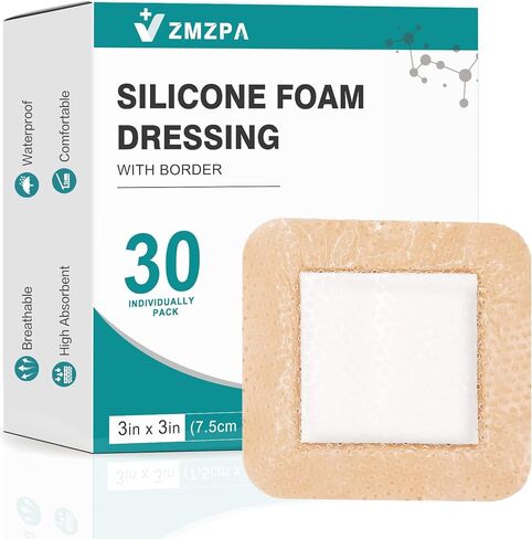 Silicone Foam Dressing 3x3 Gentle Border, Super Absorbent Wound Dressing, Bed Sore Patches, Waterproof Silicone Bandages for Wounds Care, Self Adhesive Pressure Sore Pads (30) in Saudi Arabia