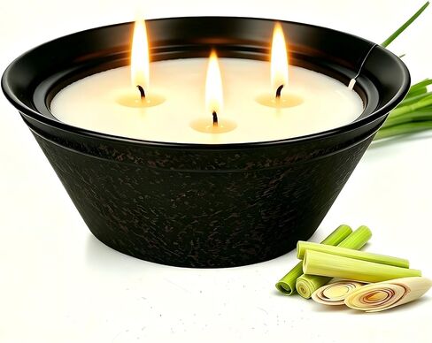 Citronella Candles Outdoor Large 23oz 3-Wick Natural Citronella Lemongrass Soy Wax Bucket Candle Up to 100 Hours Outdoor Candles for Patio,Yard,Fishing,Home Decor,Backyard in Summer in Saudi Arabia