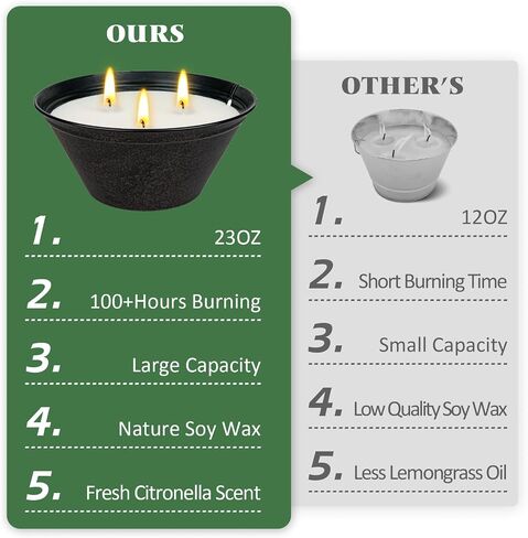 Citronella Candles Outdoor Large 23oz 3-Wick Natural Citronella Lemongrass Soy Wax Bucket Candle Up to 100 Hours Outdoor Candles for Patio,Yard,Fishing,Home Decor,Backyard in Summer in Saudi Arabia