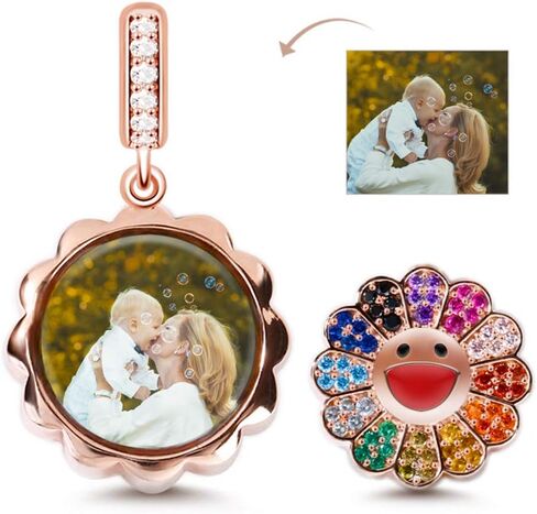 GNOCE Customised Sunflower Charms Pendant Christmas Charms Gifts Sterling Silver Personalized Photo Charm With Colorful Cubic Zirconia fit All Bracelets Necklaces in Kuwait