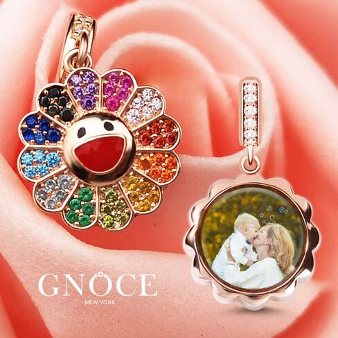 GNOCE Customised Sunflower Charms Pendant Christmas Charms Gifts Sterling Silver Personalized Photo Charm With Colorful Cubic Zirconia fit All Bracelets Necklaces in Kuwait