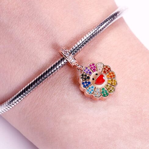 GNOCE Customised Sunflower Charms Pendant Christmas Charms Gifts Sterling Silver Personalized Photo Charm With Colorful Cubic Zirconia fit All Bracelets Necklaces in Kuwait
