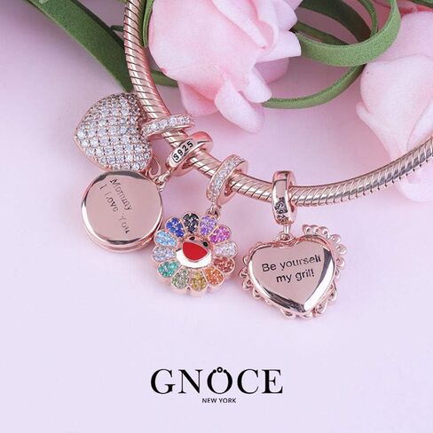 GNOCE Customised Sunflower Charms Pendant Christmas Charms Gifts Sterling Silver Personalized Photo Charm With Colorful Cubic Zirconia fit All Bracelets Necklaces in Kuwait
