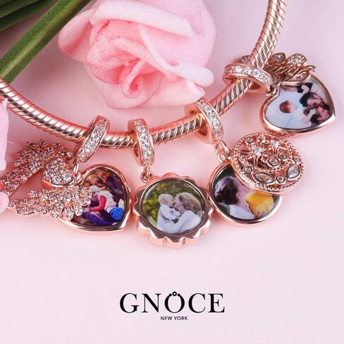GNOCE Customised Sunflower Charms Pendant Christmas Charms Gifts Sterling Silver Personalized Photo Charm With Colorful Cubic Zirconia fit All Bracelets Necklaces in Kuwait