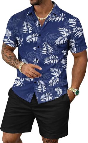 Yoimira Men's Summer Outfits 2 Piece Short Sets Hawaiian Floral Button Down Shirt and Shorts Vacation Beach Cruise Set in Saudi Arabia