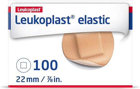 Leukoplast Elastic - Non-Sterile Wound Dressing Strips - Stretchable and Skin-Friendly, First-aid Plasters - Ideal for Fingers, Elbows, Knees and Wrists - Round Spot, .875 in. Round, Box of 100 in Kuwait