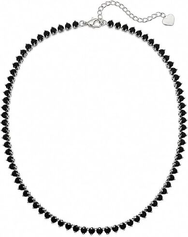 Black CZ Tennis Necklace for Women, 4mm Round Cubic Zirconia Rhinestone Choker with Silver Tone Setting, Adjustable Sparkly Chain for Layering, Party, Goth Y2K Jewelry Gift in Saudi Arabia