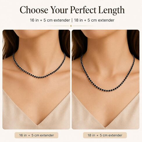 Black CZ Tennis Necklace for Women, 4mm Round Cubic Zirconia Rhinestone Choker with Silver Tone Setting, Adjustable Sparkly Chain for Layering, Party, Goth Y2K Jewelry Gift in Saudi Arabia