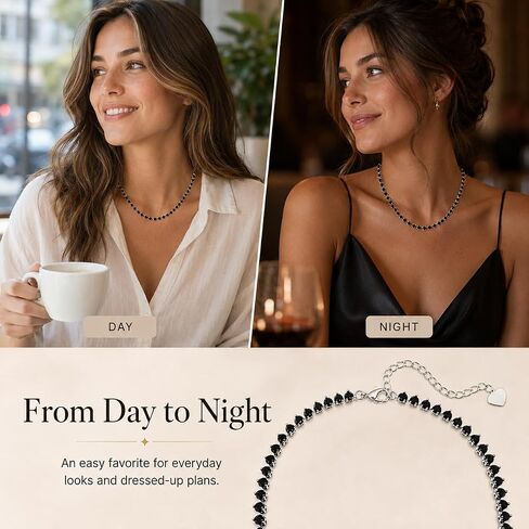 Black CZ Tennis Necklace for Women, 4mm Round Cubic Zirconia Rhinestone Choker with Silver Tone Setting, Adjustable Sparkly Chain for Layering, Party, Goth Y2K Jewelry Gift in Saudi Arabia