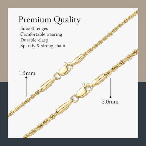MONA MILANI Gold Chain for Women 14K Gold Necklace for Women 14K Gold Rope Chain for Men Necklaces Subtle Spiral with Dynamic Shine Rope Chains Necklace for Mens Necklaces 16/18/20/22/24/26/30in in Saudi Arabia