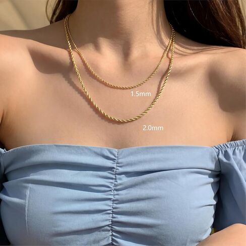 MONA MILANI Gold Chain for Women 14K Gold Necklace for Women 14K Gold Rope Chain for Men Necklaces Subtle Spiral with Dynamic Shine Rope Chains Necklace for Mens Necklaces 16/18/20/22/24/26/30in in Saudi Arabia