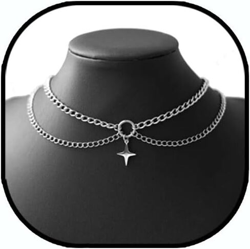 Layered Dainty Star Necklace Stainless Steel O Ring Choker Punk Y2K Collar Adjustable Celestial Jewelry for Women in Saudi Arabia