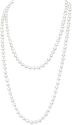 1Pcs Pearl Necklaces 59inch Long Necklace for Women 1920s Simulated Pearl Gatsby Costume Jewellery String Beads Fake Pearls Vintage Long Choker for Fancy Dress Sweater Accessories Off-white in Saudi Arabia