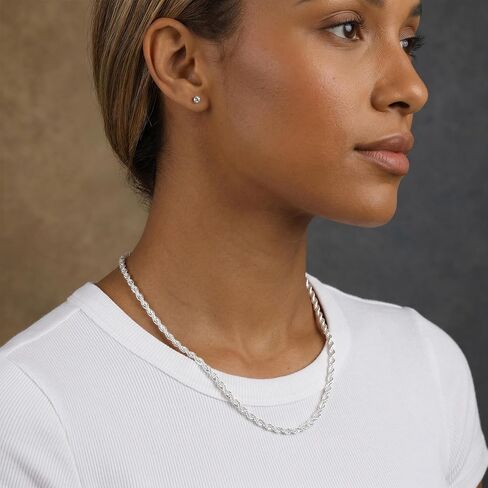 S925 Sterling Silver Chain Necklace for Women - 3.5mm S925 Sterling Silver Twisted Rope Chain Necklace Handmade Jewelry Silver Necklaces for Women 16/18/20/22/24 Inch in Saudi Arabia