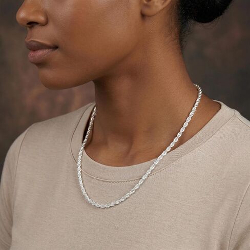 S925 Sterling Silver Chain Necklace for Women - 3.5mm S925 Sterling Silver Twisted Rope Chain Necklace Handmade Jewelry Silver Necklaces for Women 16/18/20/22/24 Inch in Saudi Arabia