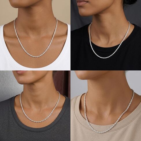 S925 Sterling Silver Chain Necklace for Women - 3.5mm S925 Sterling Silver Twisted Rope Chain Necklace Handmade Jewelry Silver Necklaces for Women 16/18/20/22/24 Inch in Saudi Arabia