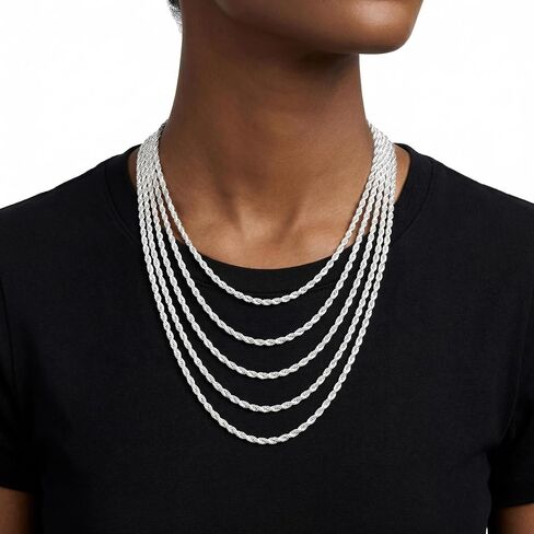S925 Sterling Silver Chain Necklace for Women - 3.5mm S925 Sterling Silver Twisted Rope Chain Necklace Handmade Jewelry Silver Necklaces for Women 16/18/20/22/24 Inch in Saudi Arabia
