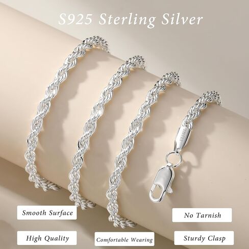 S925 Sterling Silver Chain Necklace for Women - 3.5mm S925 Sterling Silver Twisted Rope Chain Necklace Handmade Jewelry Silver Necklaces for Women 16/18/20/22/24 Inch in Saudi Arabia