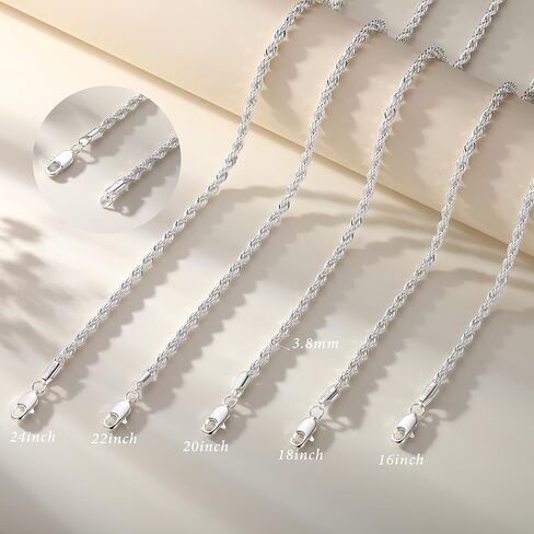 S925 Sterling Silver Chain Necklace for Women - 3.5mm S925 Sterling Silver Twisted Rope Chain Necklace Handmade Jewelry Silver Necklaces for Women 16/18/20/22/24 Inch in Saudi Arabia